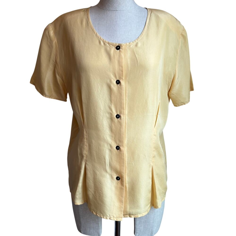 Vintage Express 100% Silk Button Front Blouse Butter Yellow XS